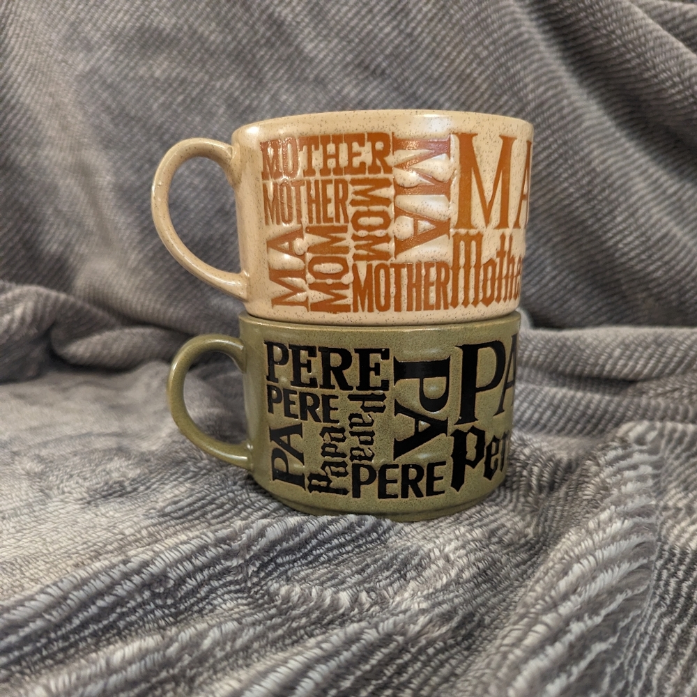 Rustic mom and pop soup bowl mugs